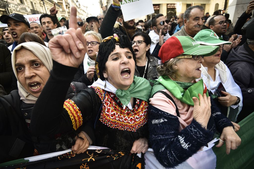 Algerian protesters take part in an anti-government demonstration in the capital Algiers on January 3, 2020. 