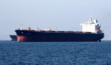 An oil tanker is pictured off the Iranian port city of Bandar Abbas, which is the main base of the Islamic republic's navy and has a strategic position on the Strait of Hormuz on April 30, 2019.