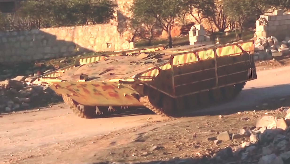 An up-armored BMP-1 SVBIED used against a loyalist position in al-Zahraa district of western Aleppo on Feb. 1, 2020