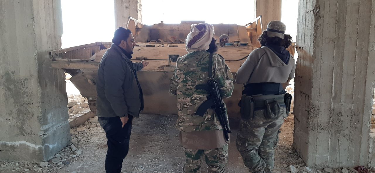 An up-armored BVP-1 AMB-S SVBIED used against a loyalist position in al-Zahraa district of western Aleppo on Feb. 1, 2020.