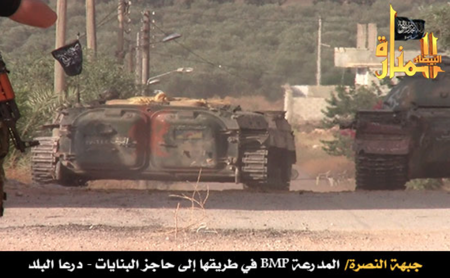 An SVBIED based on a BMP-1 used by JaN against a Syrian loyalist target in Daraa on June 27, 2013.