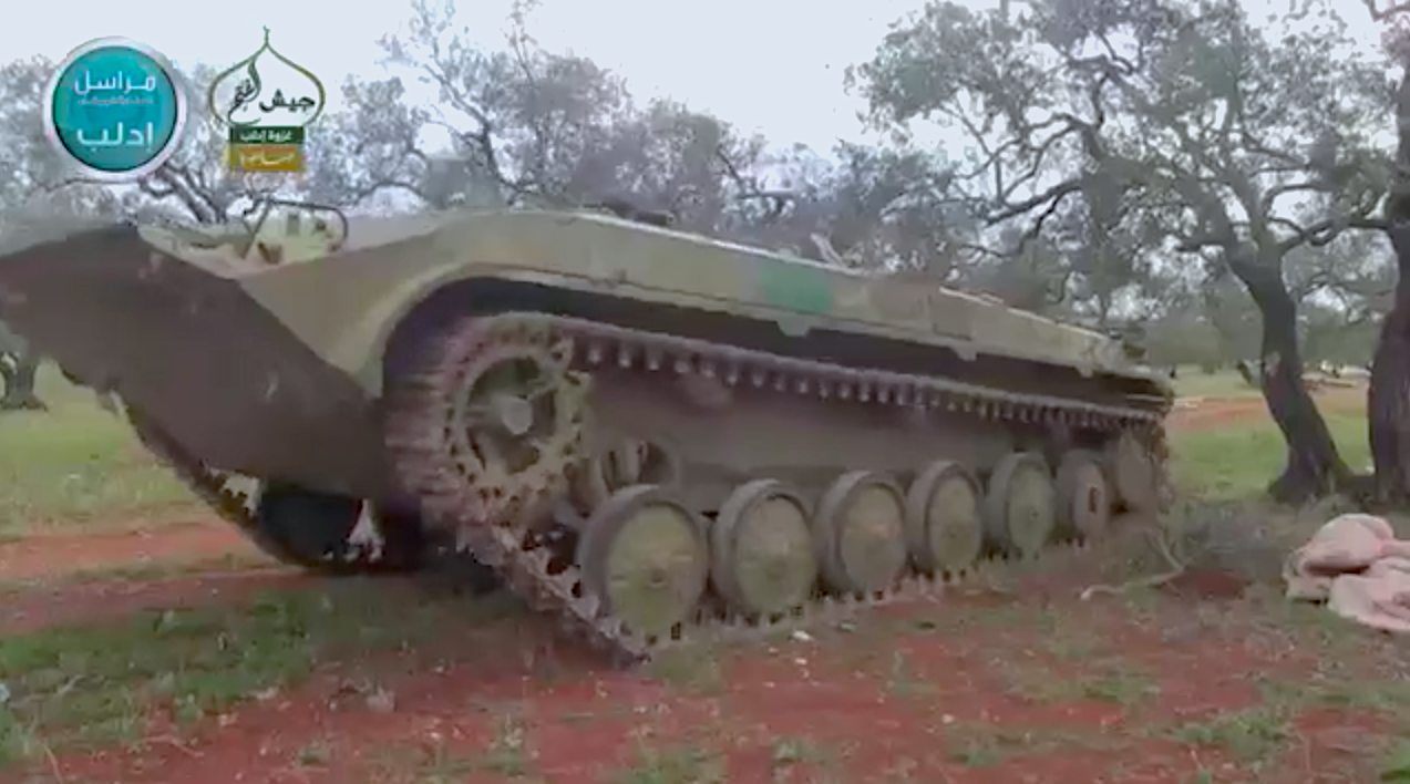 A BMP-1 SVBIED used by JaN during the capture of al-Qormid military base in Idlib Province on April 22, 2015.