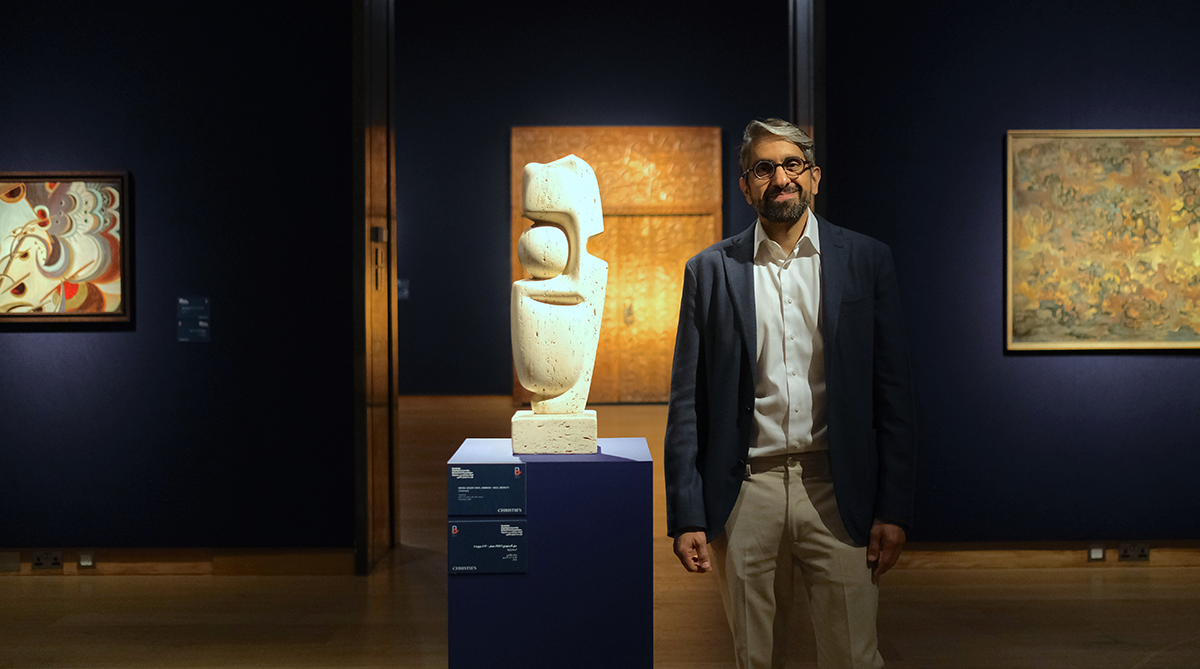 Sultan Sooud Al Qassemi, founder of the Barjeel Art Foundation, at the exhibition in London.  Photo by Sueraya Shaheen.