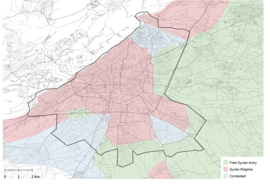 Map 3: Military control in Damascus as of December 2012. Source