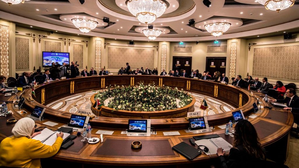 Delegations from Egypt, Israel, Cyprus, Italy, the Palestinian Authority, Jordan, France, the U.S., and Greece attend the East Mediterranean Gas Forum, in Cairo on Jan. 16, 2020. Photo by KHALED DESOUKI/AFP via Getty Images.