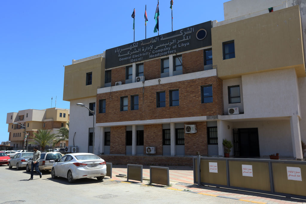 The headquarters of the General Electricity Company of Libya in Tripoli, on May 23, 2019. - Libya has faced chronic electricity shortages since 2011, particularly during the cold of winter and the searing heat of summer.
