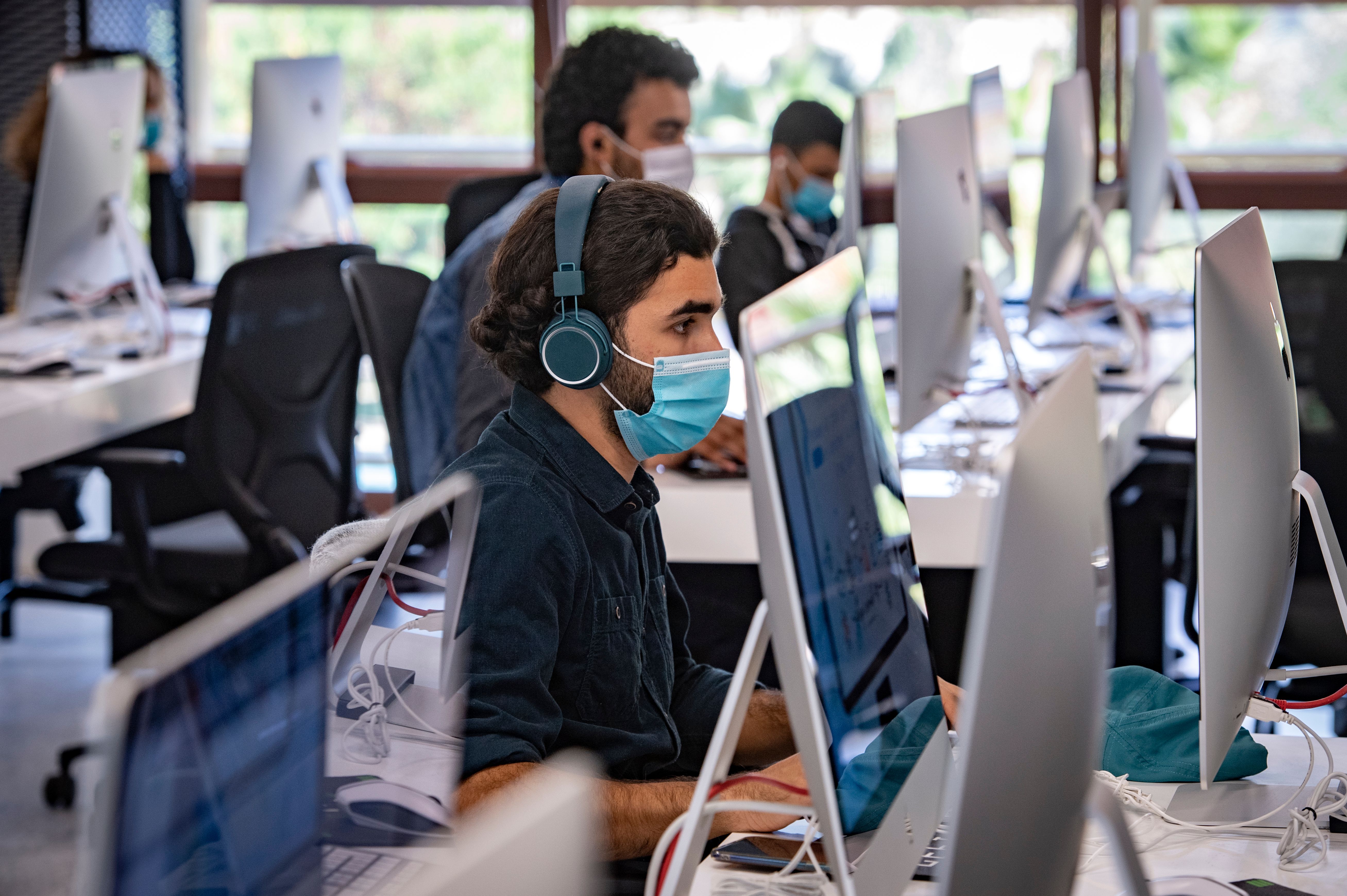 A student uses a computer in a computer lab at the “1337” information technology training center in Khouribga, Morocco, on Nov. 17, 2020. Photo by FADEL SENNA/AFP via Getty Images.