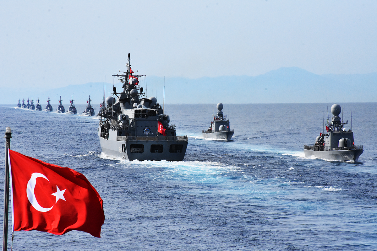 Photo above: The Blue Homeland-2022 exercise held in the Black Sea, Aegean Sea, and eastern Mediterranean by the Turkish Naval Forces Command in Mugla on April 21, 2022. Photo by Durmu? Genc/Anadolu Agency via Getty Images.