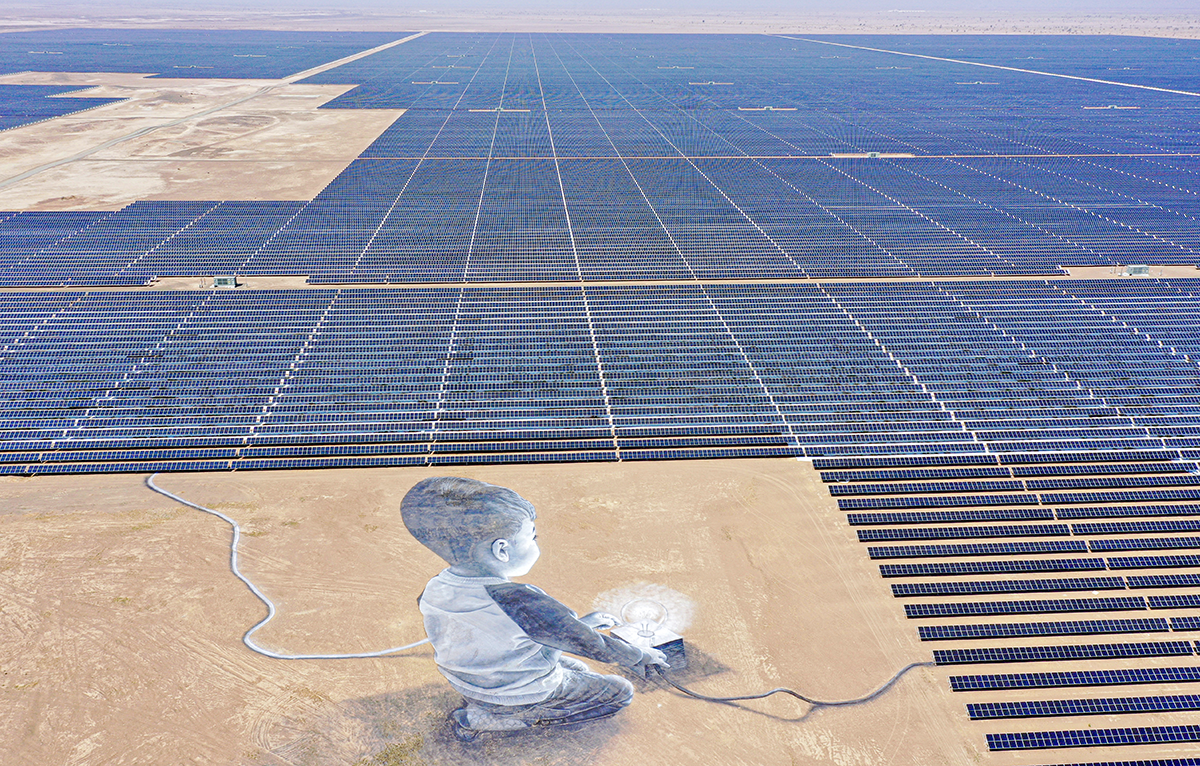 An aerial view of the 500,000-panel Ibri solar facility in Ad-Dhahirah, Oman, on April 12, 2023. Photo by Ahmed Abd Alkawey/ Anadolu Agency via Getty Images.