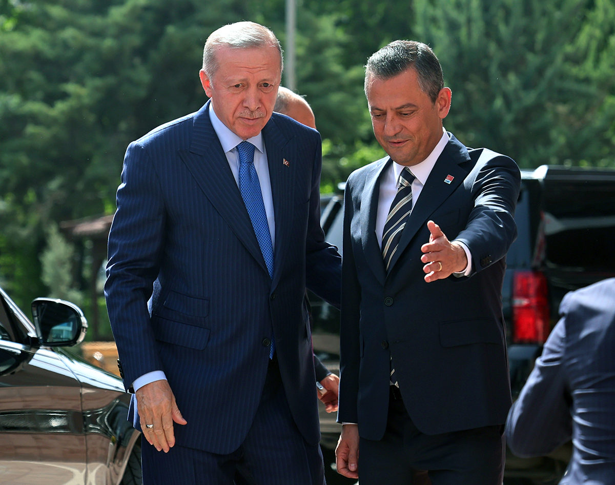 President Recep Tayyip Erdoğan visited the main opposition Republican People’s Party after 18 years and met with its leader Özgür Özel on June 11, 2024, in Ankara. Photo by Yavuz Ozden/dia images via Getty Images.