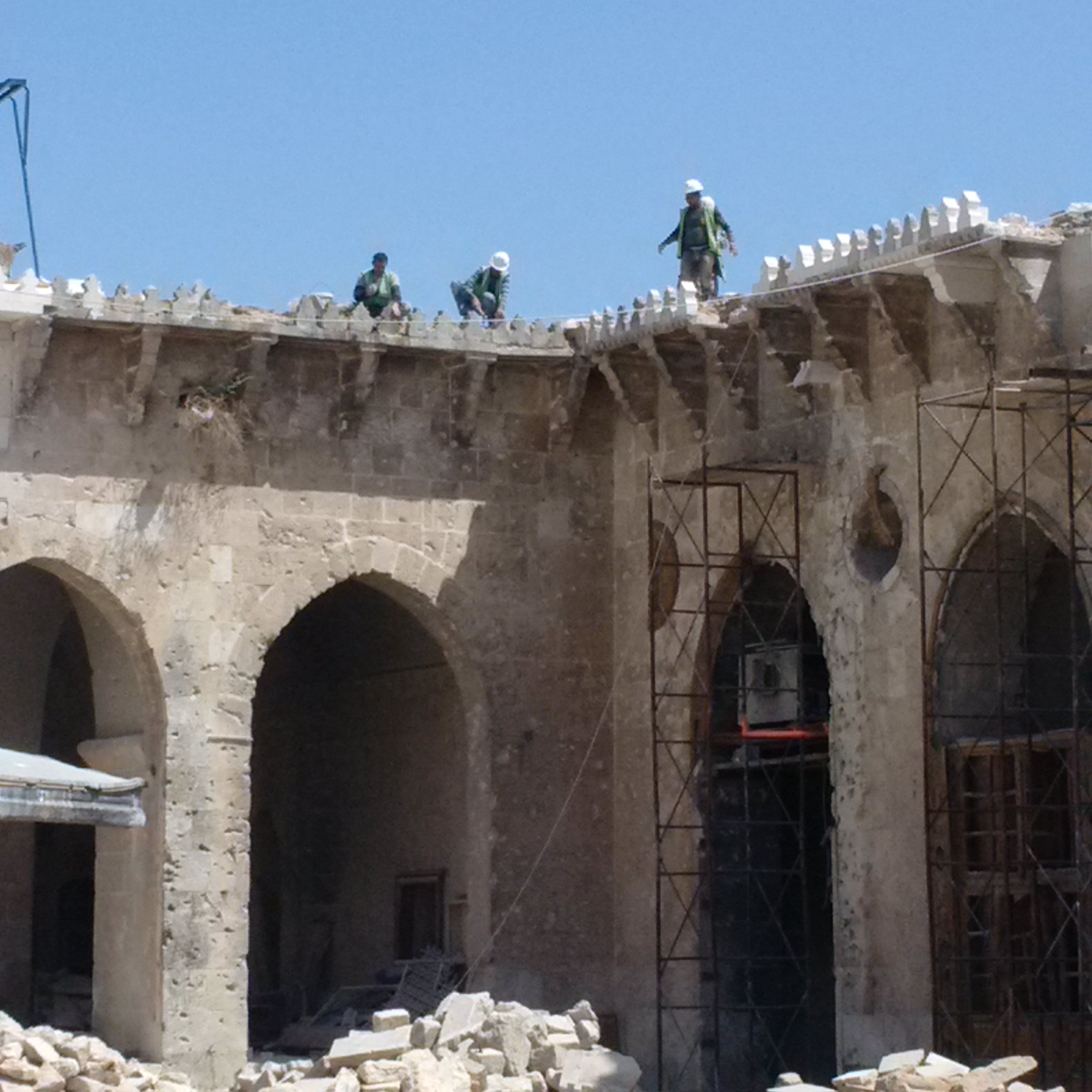 Aleppo's Umayyad Mosque under restoration, funded by Chechnya's Ramzan Kadyrov, a key ally of Russia's Putin.