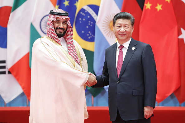 Chinese President Xi Jinping shakes hands with Saudi Arabian Prince Mohammed bin Salman bin Abdulaziz Al Saud at the G20 Summit on Sept. 4, 2016, in Hangzhou, China. Photo by Lintao Zhang/Getty Images.