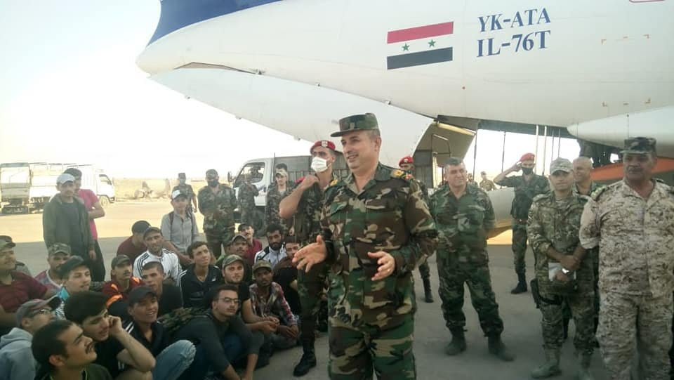 Maj. Gen. Ghassan Mohammad greets a new batch of 17th Division recruits at the Deir ez-Zor airport, fall 2020.