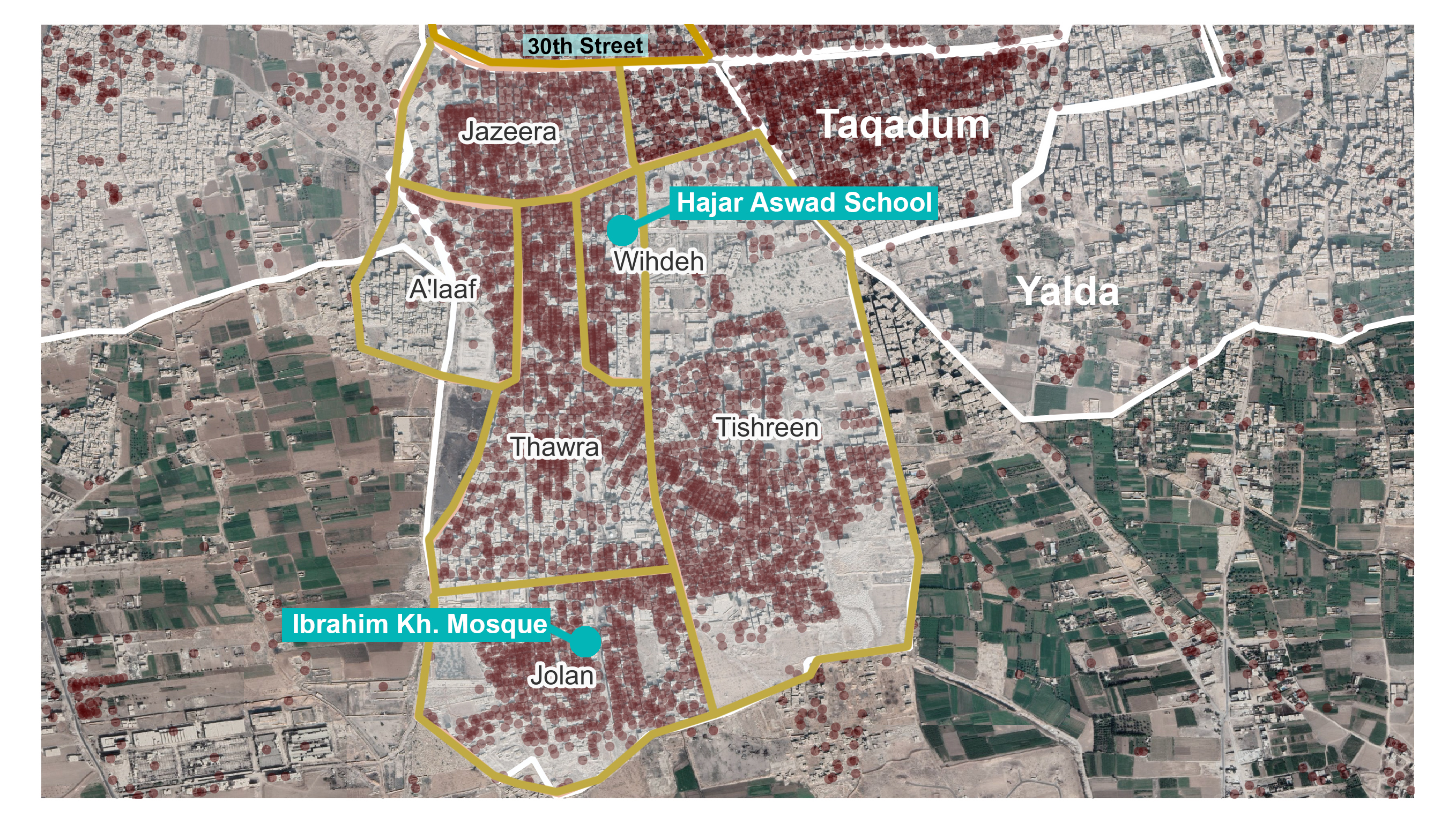 Map 14: Main districts and landmarks in al-Hajar al-Aswad. Source: Author.