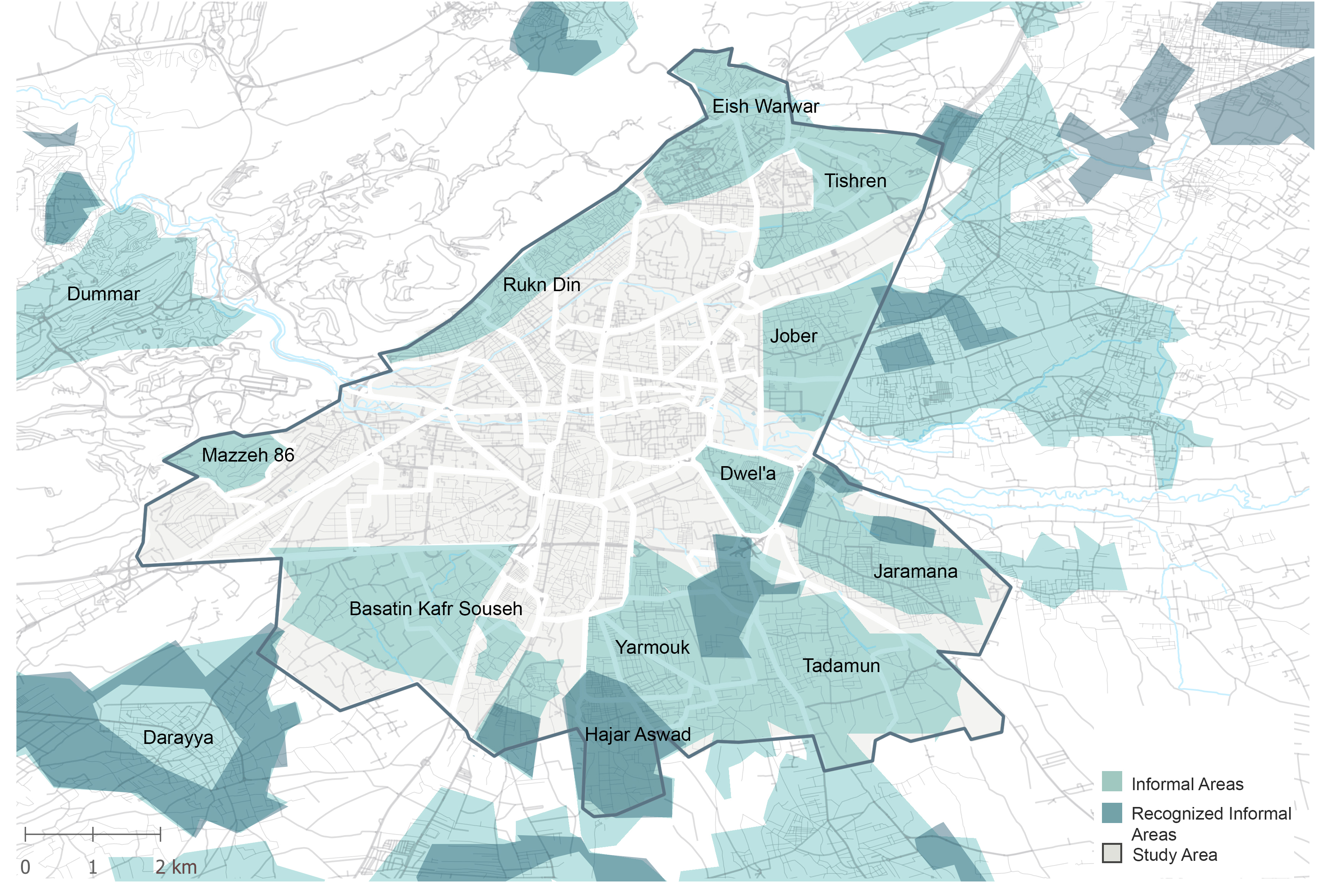 Map 2: Informal areas in Damascus. 2000 Source: Wind & Ibrahim