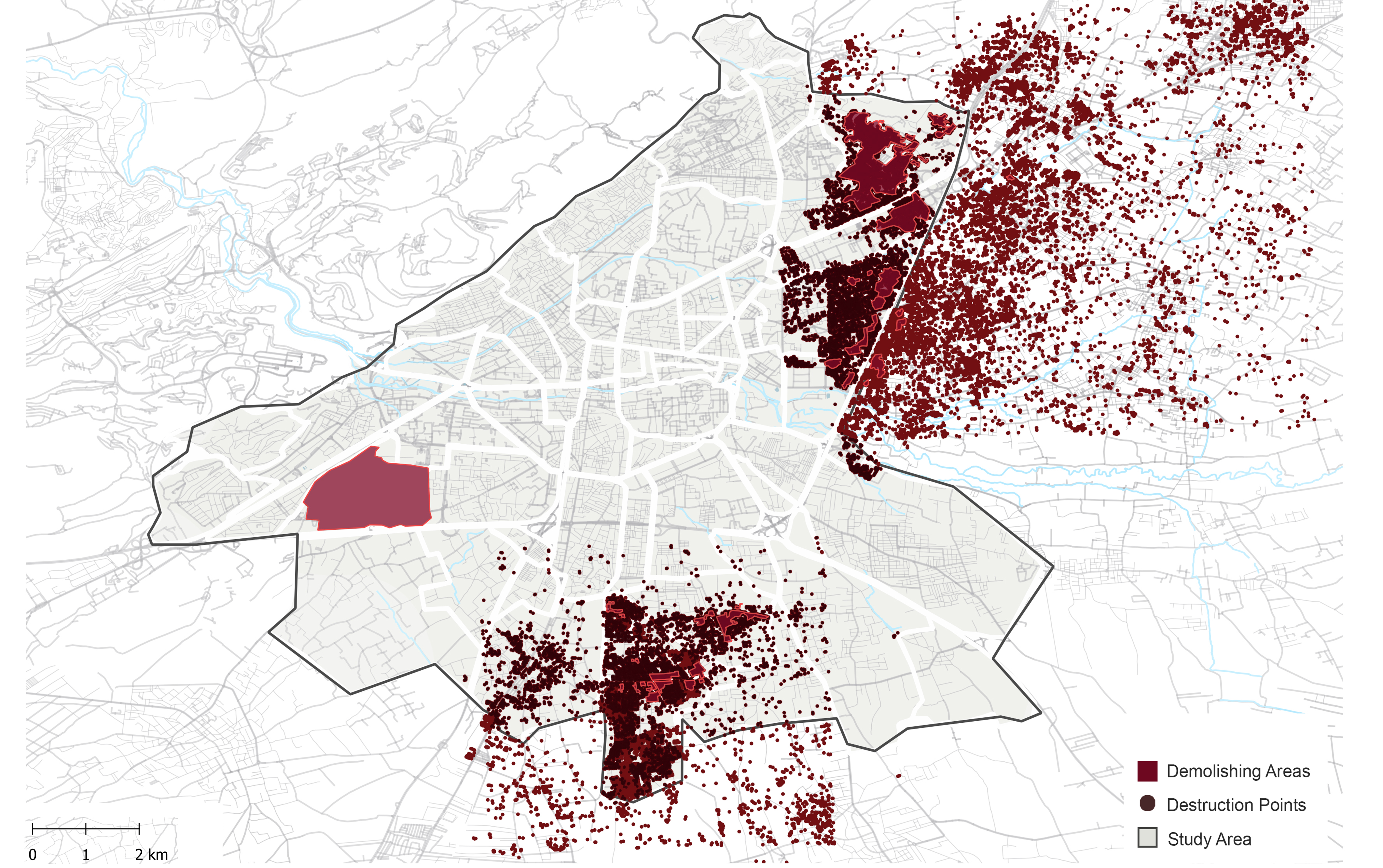 Map 4: Destruction in Damascus Source: UNOSAT (2016), updated by author based on satellite images (2023)