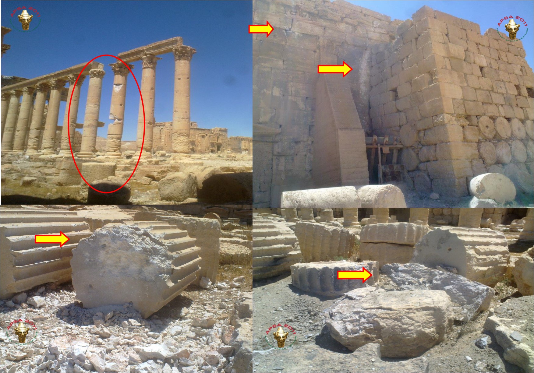 Damage to Temple of Bel by regime occupation, photo courtesy of APSA.
