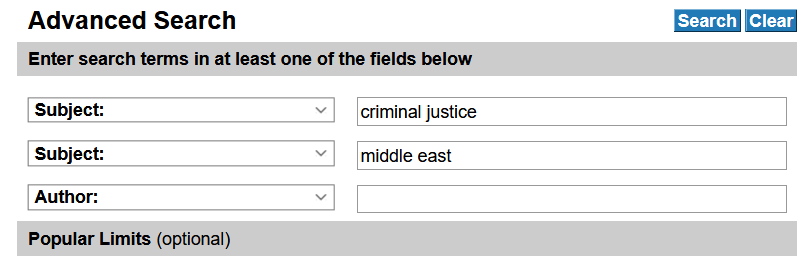 WorldCat search for Criminal justice AND Middle East