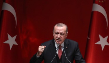 Turkish President Recep Tayyip Erdogan addresses a meeting of provincial election officials at the headquarters of his ruling AK Party in Ankara on January 29, 2019.