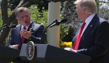 U.S. President Donald Trump and King Abdullah II of Jordan participate in a joint news conference at the Rose Garden of the White House April 5, 2017.