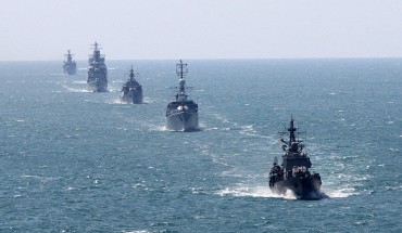 Bulgarian and NATO navi ships take part during Bulgarian-NATO military navy exercise in the Black sea, east of the Bulgarian capital Sofia, Friday, July, 10, 2015.