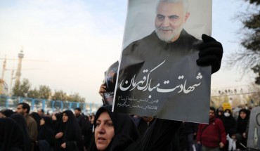 People gather to stage a protest against the killing of Iranian Revolutionary Guards' Quds Force commander Qasem Soleimani by a US air strike in the Iraqi capital Baghdad, after Friday prayer in Tehran, Iran on January 3, 2020. 