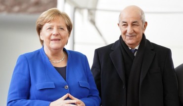 Federal Chancellor Angela Merkel (CDU) receives Abdelmadjid Tebboune (r), President of Algeria, in front of the Federal Chancellery for the Libya Conference. 