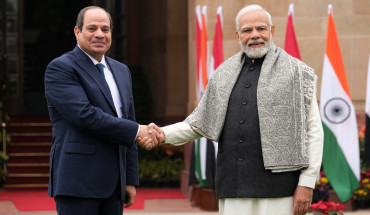 Narendra Modi, India's prime minister, right, greets Abdel-Fattah El-Sisi, Egypt's president, before the start of their meeting at Hyderabad House in New Delhi, India, on Wednesday, Jan. 25, 2023.