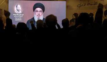 05 January 2024, Lebanon, Baalbek: Secretary General of pro-Iranian Hezbollah Hassan Nasrallah addresses his supporters through a televised speech in the city of Baalbeck. Photo: Marwan Naamani/dpa (Photo by Marwan Naamani/picture alliance via Getty Images)