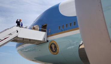 U.S. President Donald Trump boards Air Force One on May 12, 2025, at Joint Base Andrews, Maryland. President Trump is traveling to Saudi Arabia, the first stop on his four-day Middle East visit and the first international trip of his second term. Photo by Win McNamee/Getty Images