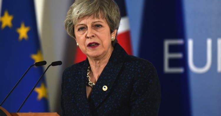 British Prime Minister Theresa May speaks to the during the press conference at the end of the first day of the summit of European Union leaders on March 21, 2019 in Brussels, Belgium.