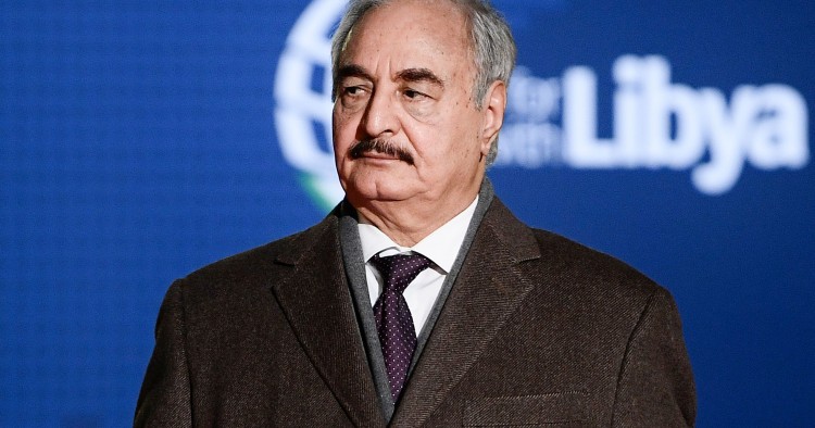 Self-proclaimed Libyan National Army (LNA) Chief of Staff, Khalifa Haftar arrives for a conference on Libya on November 12, 2018 at Villa Igiea in Palermo. - Libya's key political players meet with global leaders in Palermo on November 12 in the latest bid by major powers to kickstart a long-stalled political process and trigger elections. (Photo by Filippo MONTEFORTE / AFP) (Photo credit should read FILIPPO MONTEFORTE/AFP/Getty Images)
