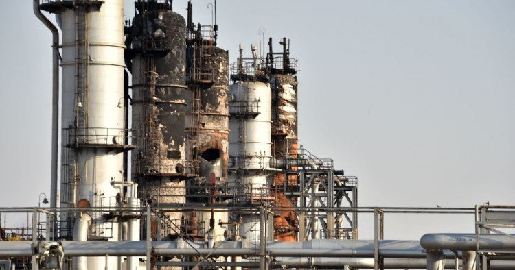 A destroyed installation in Saudi Arabia's Abqaiq oil processing plant is pictured on September 20, 2019.