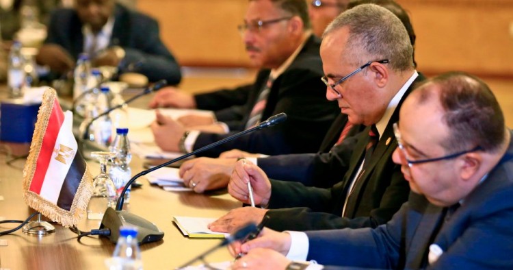 Egyptian Water Resources Minister Mohamed Abdel Aati (2nd R) participates with a delegation in the "Renaissance Dam" trilateral negotiations with his Sudanese and Ethiopian counterparts (unseen) in the Sudanese capital Khartoum on October 4, 2019.
