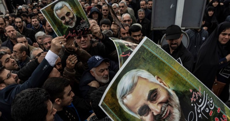People are protesting against the death of General Qasem Soleimani while holding his portrait. After the killing of General Qasem Soleimani, commander of Quds Force by the US Army in Iraq, people throughout Iran and the city of Rasht mourned him on the streets. 