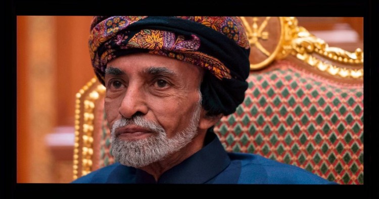 Sultan of Oman Qaboos bin Said al-Said sits during a meeting with the US secretary of state at the Beit Al Baraka Royal Palace in Muscat on January 14, 2019. 