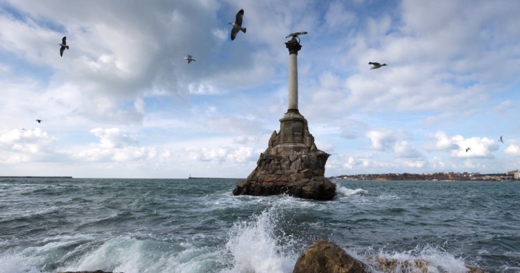 FEBRUARY 28, 2020: A view of the Monument to the Sunken Ships during a storm on the Black Sea. Sergei Malgavko/TASS (Photo by Sergei Malgavko\TASS via Getty Images)