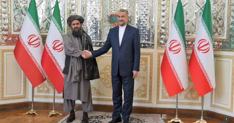 Iranian Foreign Minister Hossein Amir-Abdollahian meets with the head of the Taliban's political bureau Mullah Abdul Ghani Baradar in Tehran, Iran on Nov. 5, 2023.