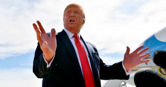 US President Donald Trump speaks as he arrives at Naval Air Station Joint Reserve Base Forth Worth in Texas on October 17, 2019. 