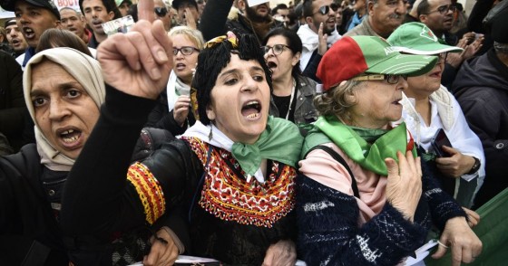 Algerian protesters take part in an anti-government demonstration in the capital Algiers on January 3, 2020. 