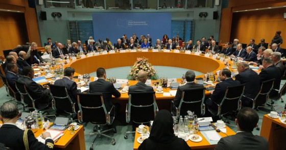 The main session at an international summit on securing peace in Libya at the Chancellery begins on January 19, 2020 in Berlin, Germany.