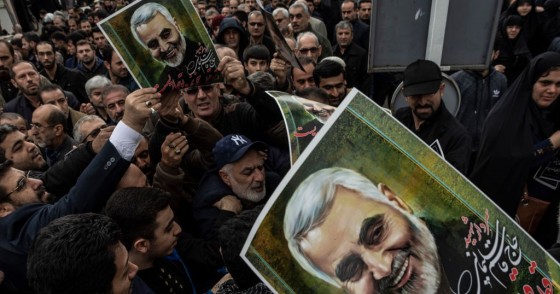 People are protesting against the death of General Qasem Soleimani while holding his portrait. After the killing of General Qasem Soleimani, commander of Quds Force by the US Army in Iraq, people throughout Iran and the city of Rasht mourned him on the streets. 