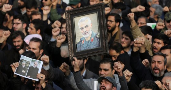 People gather to stage a protest against the killing of Iranian Revolutionary Guards' Quds Force commander Qasem Soleimani by a US air strike in the Iraqi capital Baghdad, after Friday prayer in Tehran, Iran on January 3, 2020.