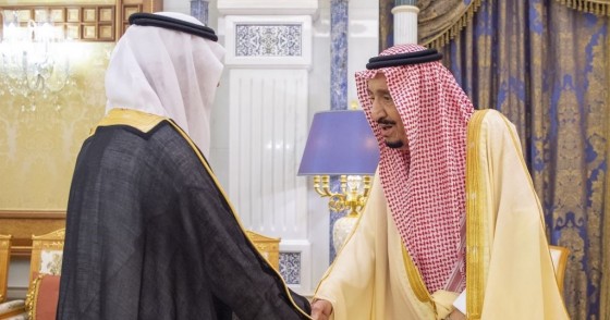 Saudi Arabian King Salman bin Abdulaziz al-Saud (R) attends an oath ceremony in Riyadh, Saudi Arabia on March 08, 2020.