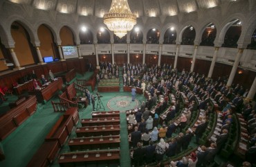 Leader of Nahda Movement Rachid al-Ghannouchi attends the first session and oath-taking ceremony of the Tunisian parliament after Tunisia's Supreme Election Council announced results of the parliamentary elections in Tunis, Tunisia on November 13, 2019.
