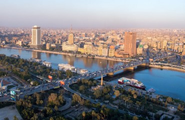  A view of the 6th October Bridge and surrounding buildings is seen from the Cairo Tower in Cairo, Egypt, Nov. 24, 2019. 