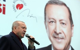 President of Turkey and the leader of Turkey's ruling AK Party Recep Tayyip Erdogan delivers a speech during a campaign rally for March 31 local elections in Gaziosmanpasa district of Istanbul, Turkey on March 16, 2019.