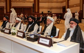 Afghan Taliban delegation attends the Intra Afghan Dialogue talks in the Qatari capital Doha on July 7, 2019.
