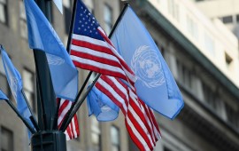 Flags of the United Nations and the United States of America are seen on September 23, 2019 in New York City.
