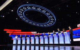 The fourth Democratic primary debate of the 2020 presidential campaign season co-hosted by The New York Times and CNN at Otterbein University in Westerville, Ohio on October 15, 2019.